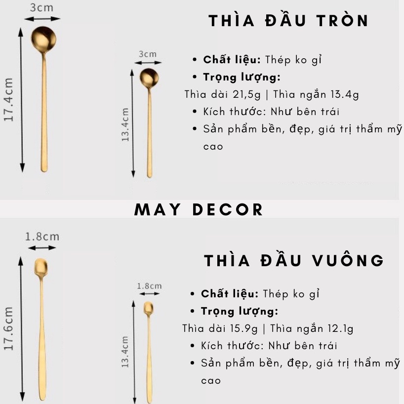 Thìa Vàng Decor Liz Flower Muỗng Cafe Thìa Vuông Sang Trọng