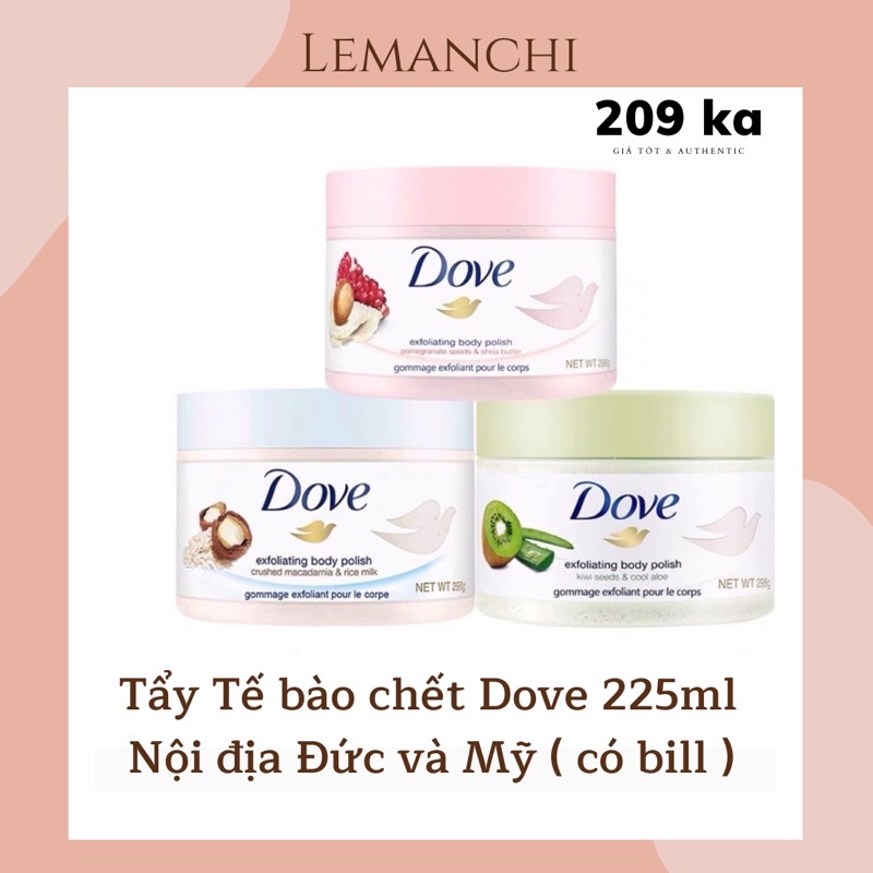 (Nội địa Đức) Tẩy tế bào chết Dove 225ml Macadamia và Lựu