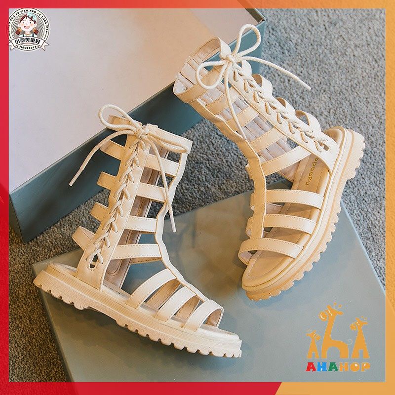 Giày sandal chiến binh cho bé gái khóa kéo phối dây thắt cổ cao cực chất phong cách Hàn Quốc cho bé từ 1-5 tuổi V183