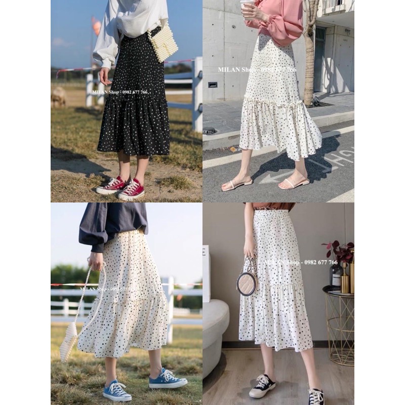 Chân váy hoa dập ly dài tầng 20 màu hot