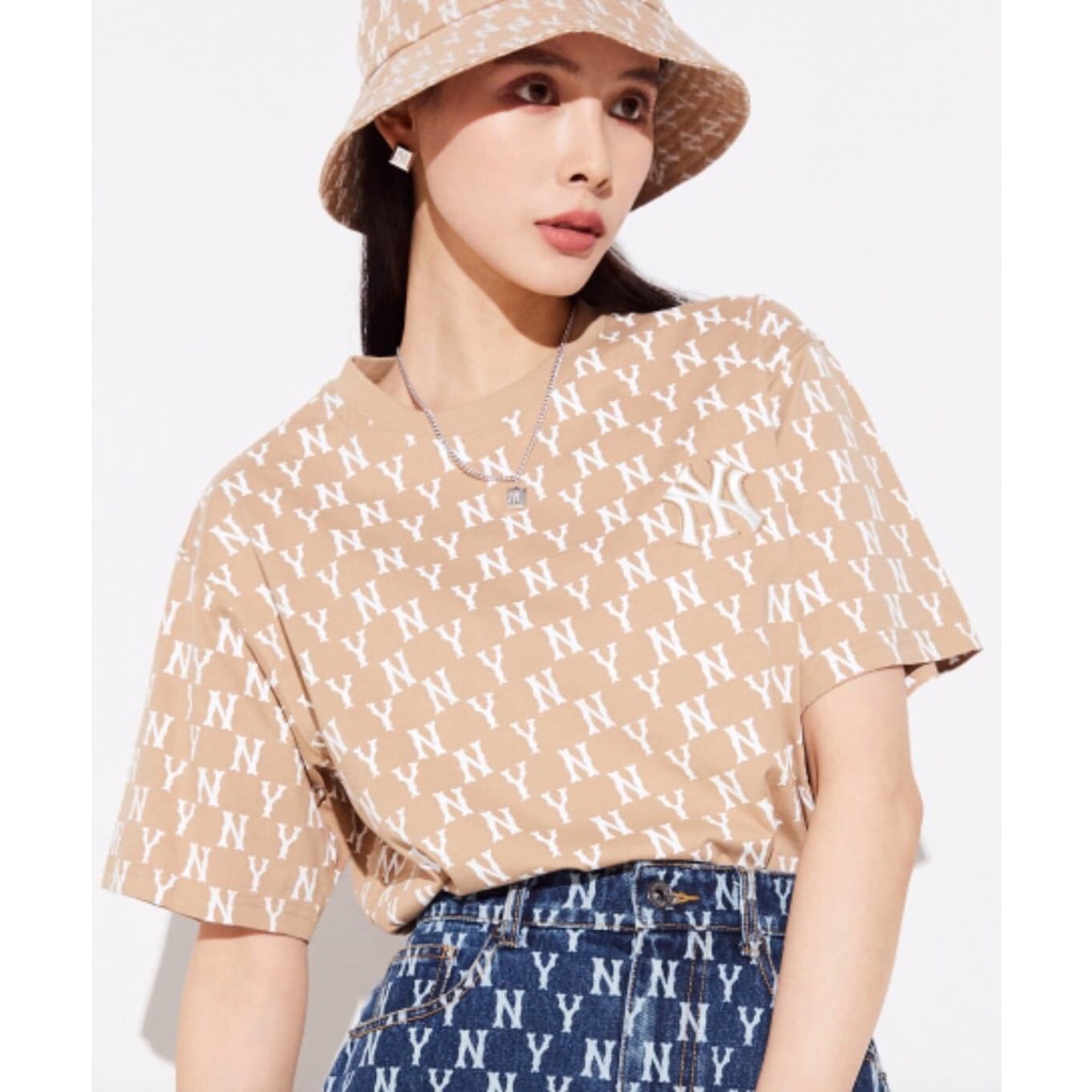 Áo thun monogram NY unisex vải 100% cotton co giãn 4 chiều cho nam và nữ Genz Trendy