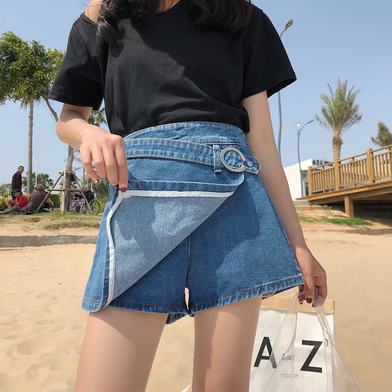 [SẴN] Quần shorts jean nữ giả váy lưng cao Ulzzang Quảng Châu QVJ28