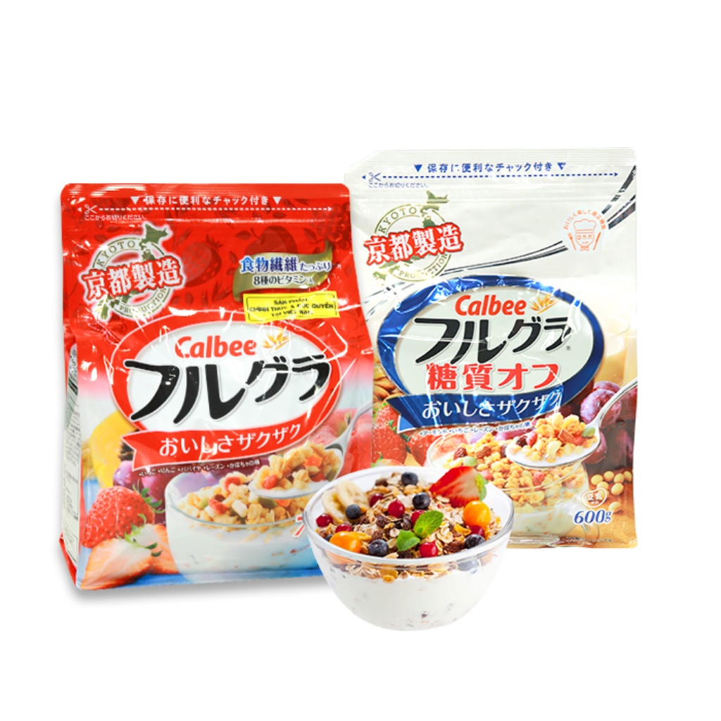 Ngũ cốc calbee đỏ 800g yến mạch ăn kiêng nhật bản mix sữa chua hoa quả trái cây dùng ăn sáng - [HSD T10/2022]