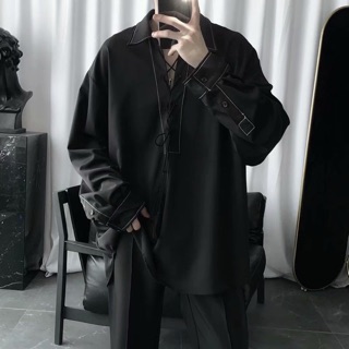 (HÀNG ORDER) ÁO SƠ MI NAM FORM RỘNG DÂY CỘT HÀN QUỐC ĐEN