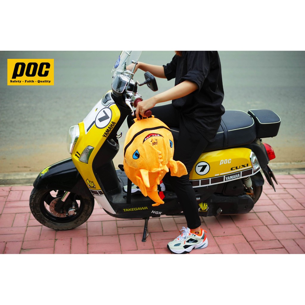 Balo hình con rồng răng sún vải nhung mềm mịn màu cam