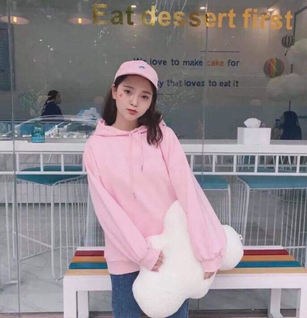 Áo Hoodie Trơn Unisex Tay Dài Hồng Phấn