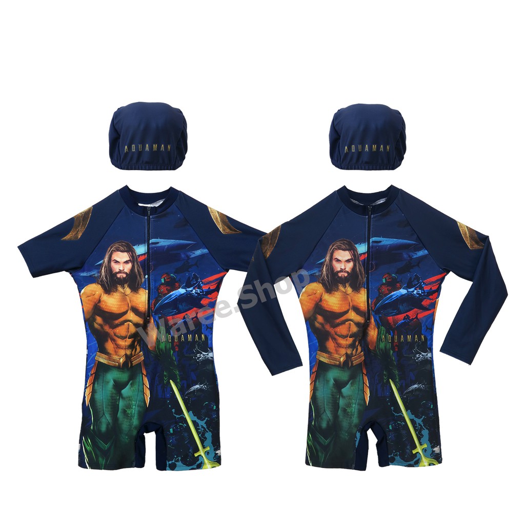 Bộ đồ bơi bé trai AQUAMAN được cấp phép chính hãng kèm mũ và túi. Đồ bơi trẻ em bơi bé trai'