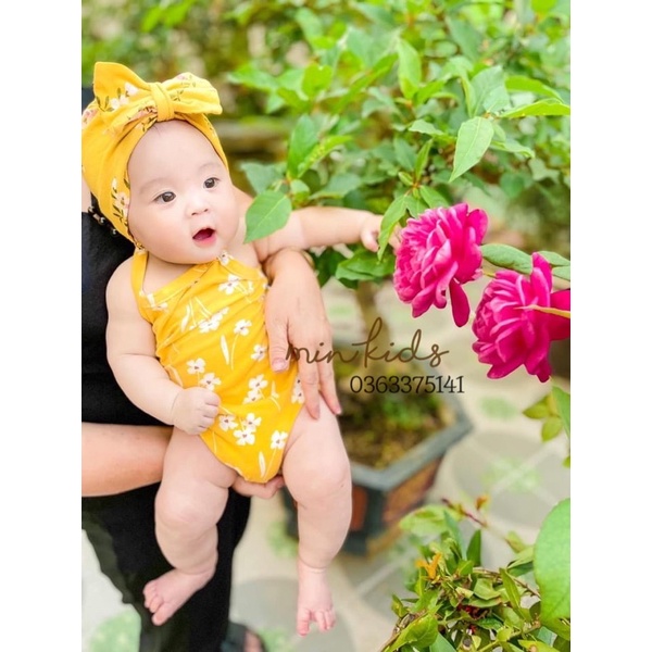 Bodysuit 2 dây vải cotton cho bé gái