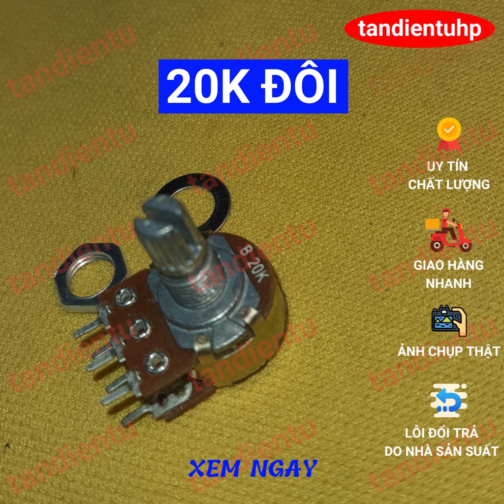 5 CHIẾC CHIẾT ÁP, BIẾN TRỞ  ĐƠN - ĐÔI-KÉP 15MM KÈM ỐC VẶN VÀ LÓT : 1K, 2K, 5K, 10K, 20K, 50K, 100K, 250K, 500K
