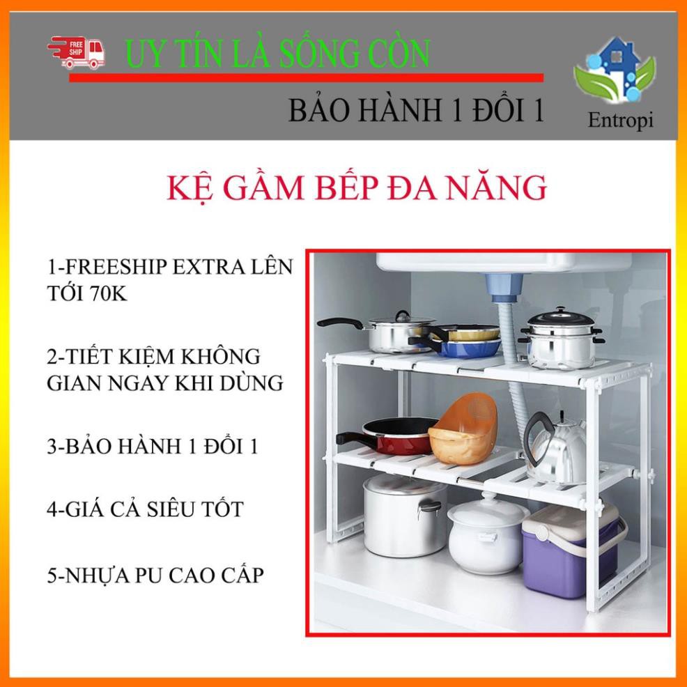 Kệ Gầm Bếp Để Xoong Nồi Dụng cụ Nhà Bếp có điều chỉnh độ dài, Giá để giẻ bồn rửa bát