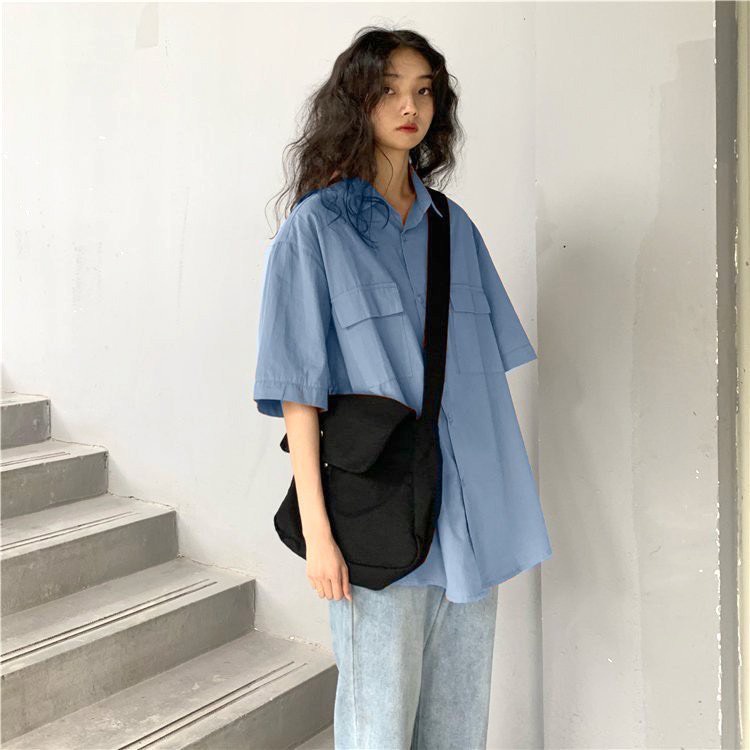 Áo sơ mi form rộng tay ngắn túi nắp nam nữ mặc được thiết kế basic dễ phối đồ RÔ STORE SM12