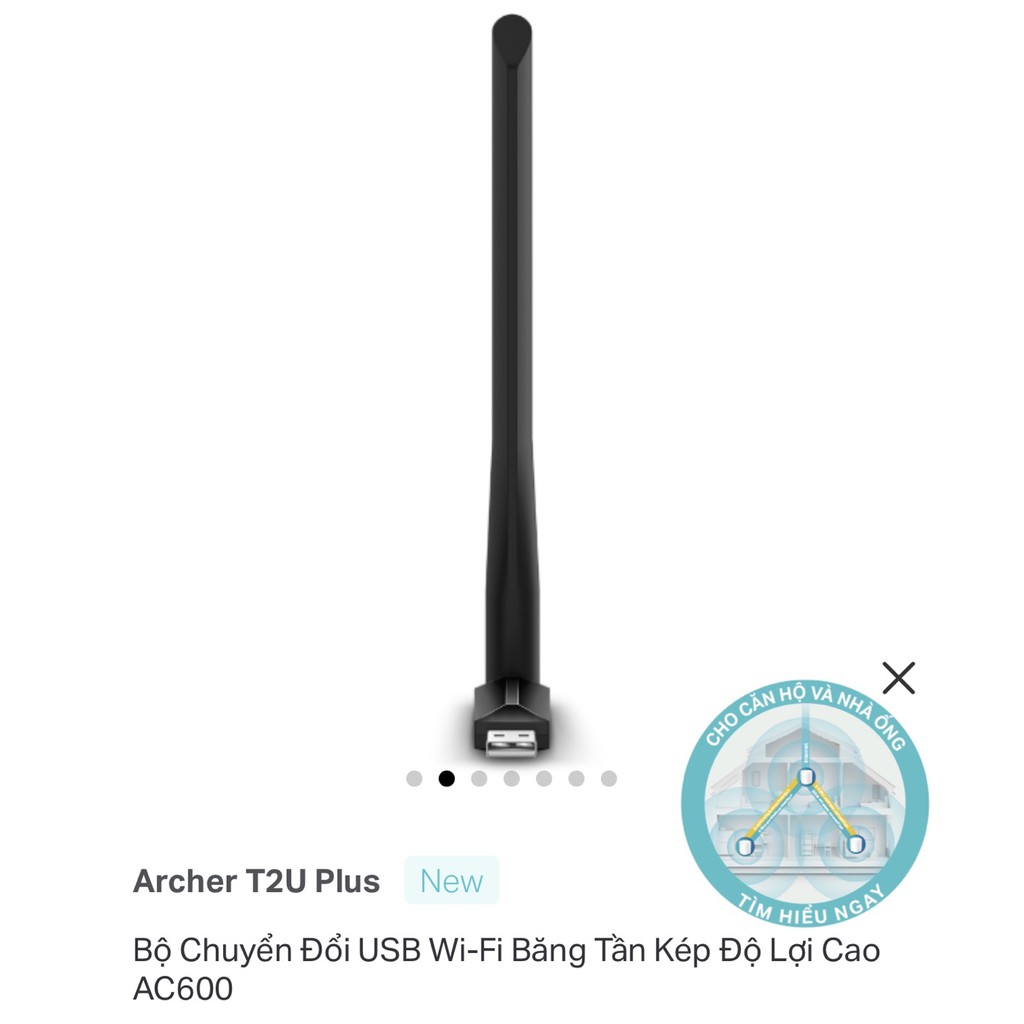 USB thu Wi Fi Băng Tần Kép Độ Lợi Cao TP LINK AC600 T2U Plus -Hàng chính hãng