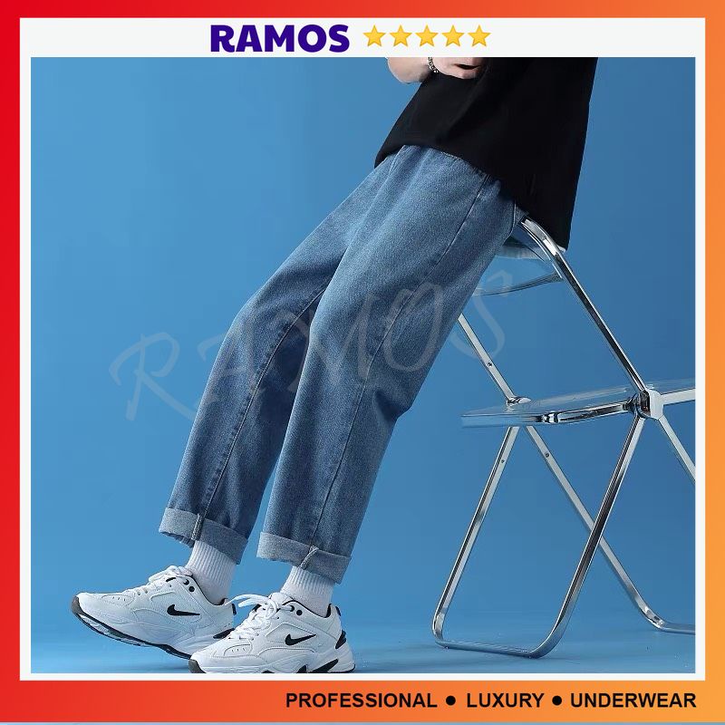 Quần jean nam baggy ống rộng, Quần bò nam ống suông chất vải dày dặn cao cấp