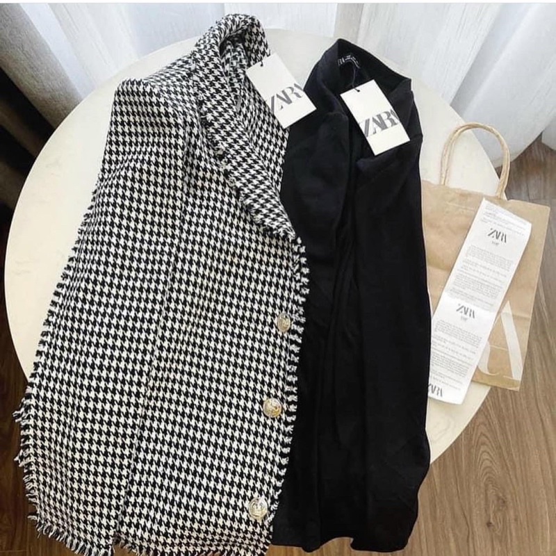 Set áo khoác tweet kẻ kèm váy body đen (ảnh thật) | BigBuy360 - bigbuy360.vn