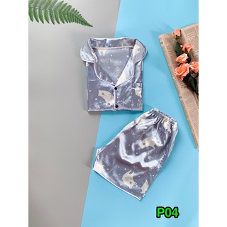 BỘ PIZAMA PHI LỤA HÌNH CỘC TAY QUẦN ĐÙI (FREE SIZE 45-57KG)