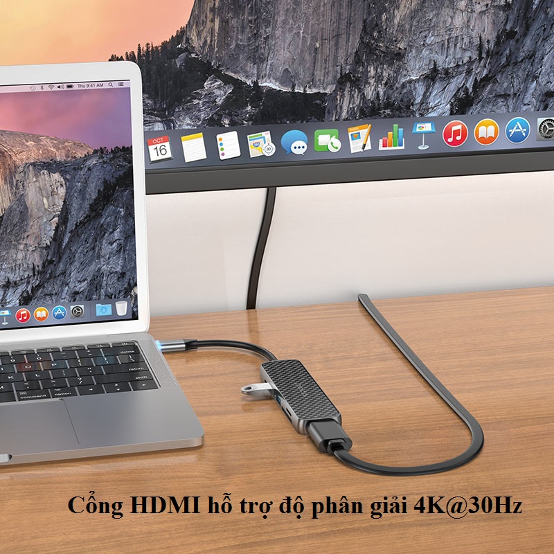 Hub Type C dùng cho macbook 6 trong 1 Hoco HB24