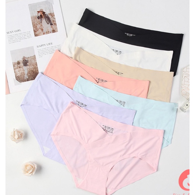 Quần lót bầu và sau sinh su tăm không viền trơn cạp chéo  không đường may