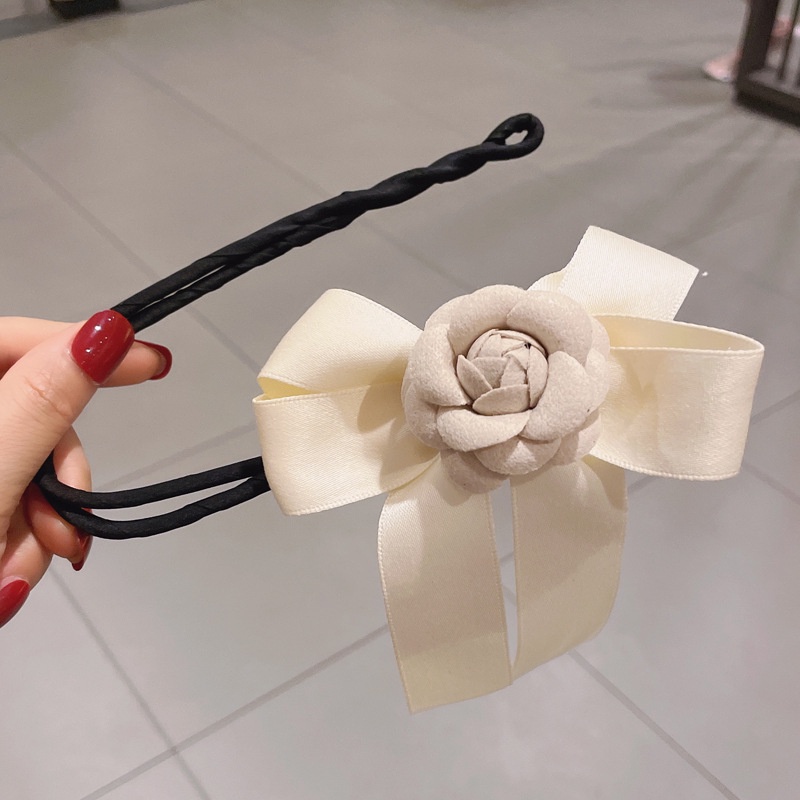 Dây buộc tóc thắt nơ ruy băng hình hoa trà phong cách Hàn Quốc dễ thương cho nữ