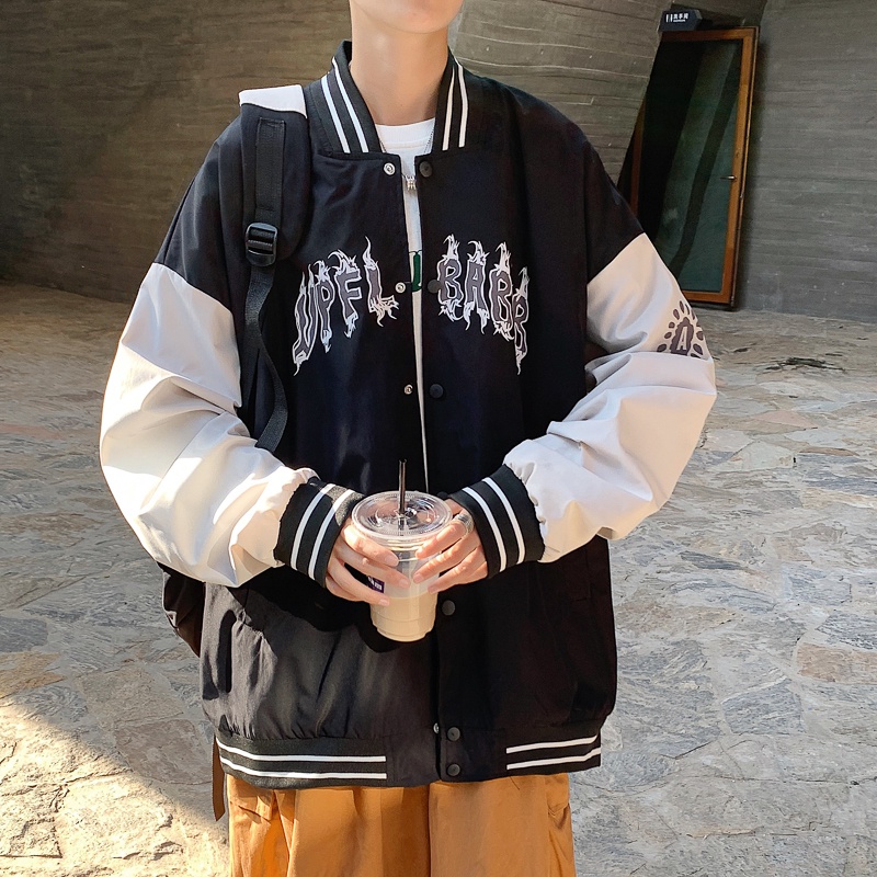 ( Hàng Mới Về) Áo BOMBER Nam Nữ In Chữ Chất Dù 2 Lớp Phối Màu Đen Trắng Basic Hot Trend Thu Đồng 2022