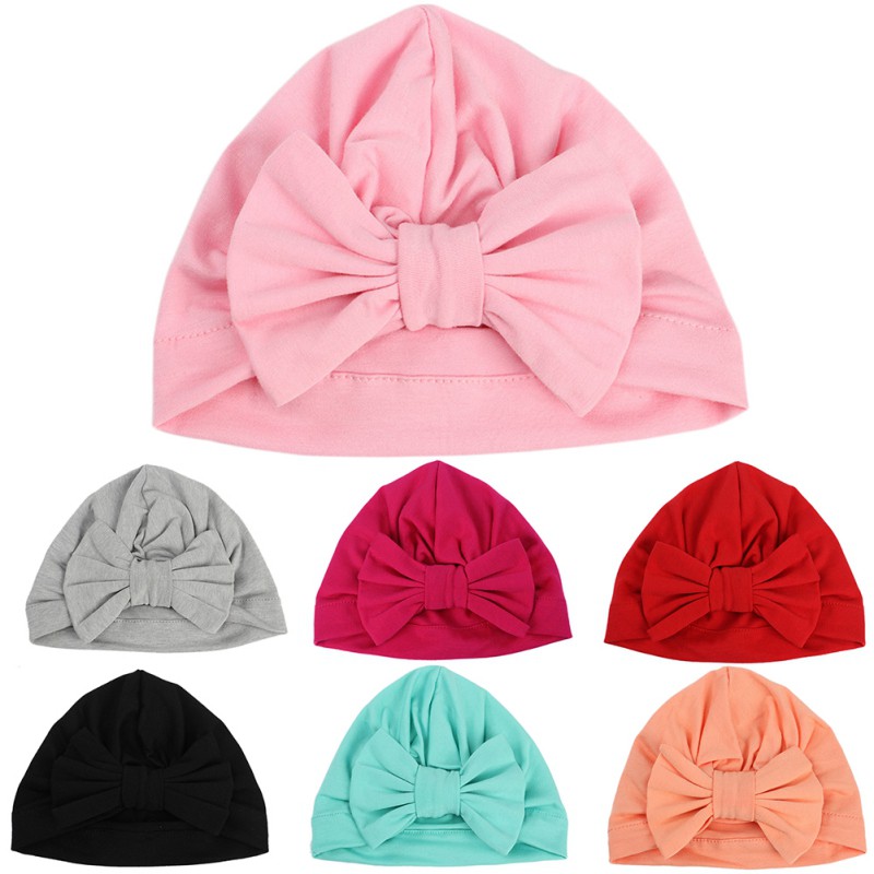 Mũ Turban Cotton Mềm Màu Trơn Đính Nơ Lớn Làm Đạo Cụ Chụp Ảnh Cho Bé Trai