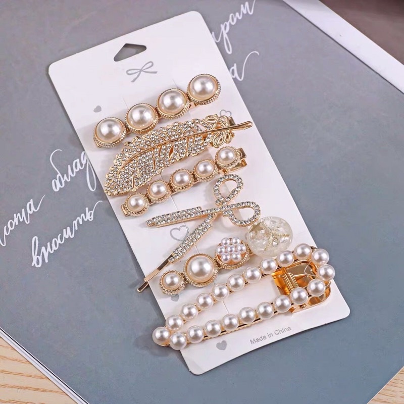 Set 6 Kẹp Tóc Đính Đá Ngọc Trai Nhân Tạo Phong Cách Tiểu Thư Hàn Quốc Xinh Xắn Cho Nữ