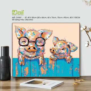 Tranh treo tường tự tô màu số hóa DALI Chú lợn tinh nghịch DV041
