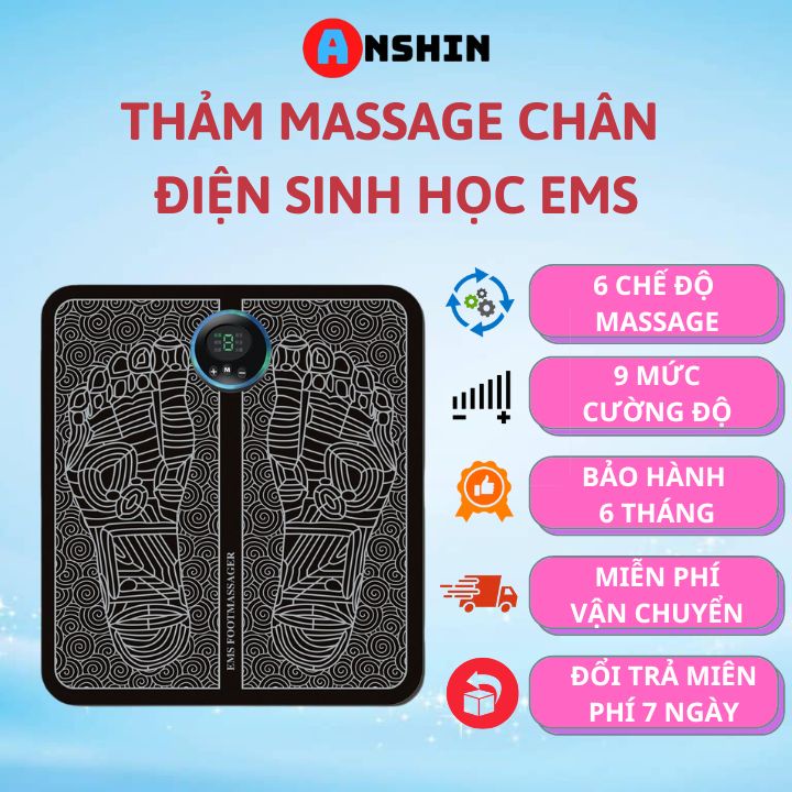 Thảm massage chân EMS giúp lưu thông khí huyết, giảm đau mỏi chân, chăm sóc sức khỏe, pin sạc, màn hình kỹ thuật số