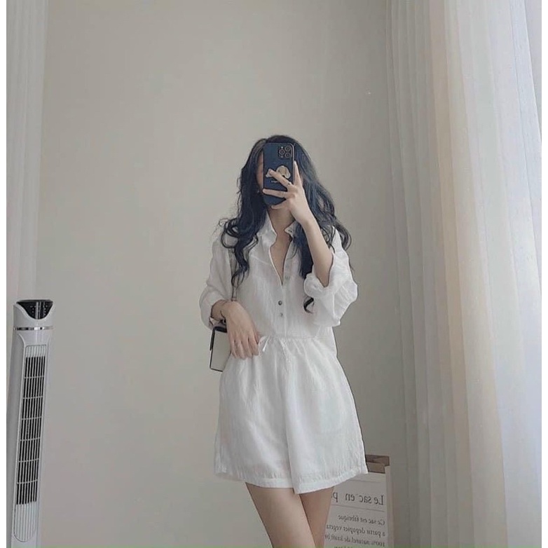 SET SƠ MI TRẮNG TAY DÀI + SHORT LƯNG THUN💫
