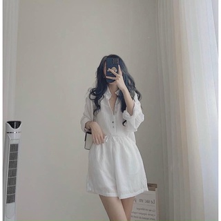 Set sơ mi trắng tay dài + short lưng thun💫