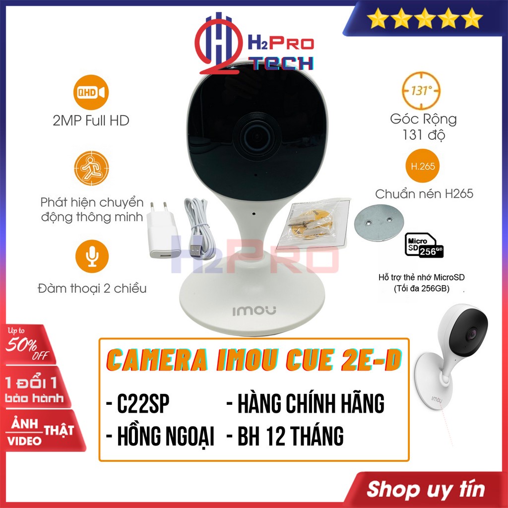 Camera Wifi Trong Nhà, Camera Giám Sát Imou Cue 2E-D 1080P - Hình Ảnh Rõ Đẹp Và Sắc Nét, Nhỏ Gọn- H2Pro Tech