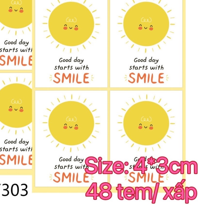 MY303_Tem dán hình mặt trời cười tỏa nắng_48tem/ xấp,3X4CM