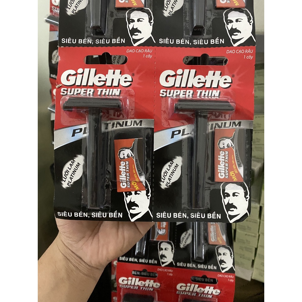 Dao Cạo Râu Cán Đen Gillette SUPER THIN Tặng Kèm Lưỡi Bahobasa