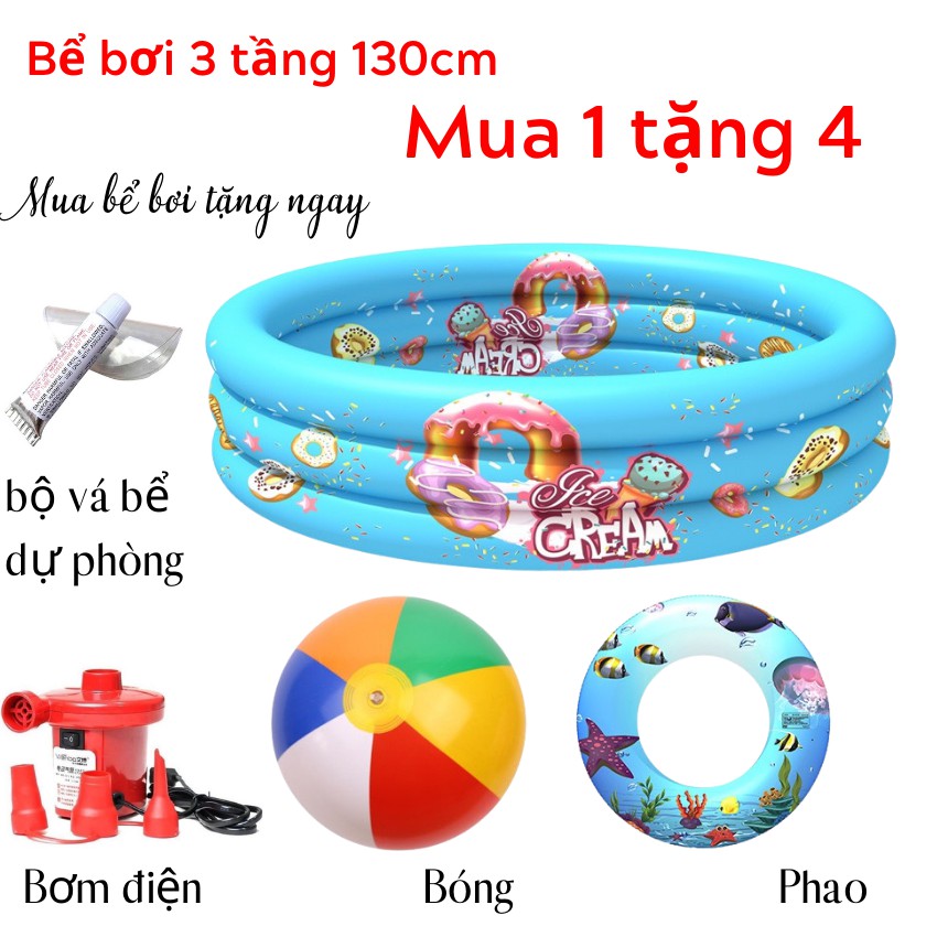 Bể bơi tròn 3 tầng 130x28cm TẶNG phao bóng và miếng vá dự phòng