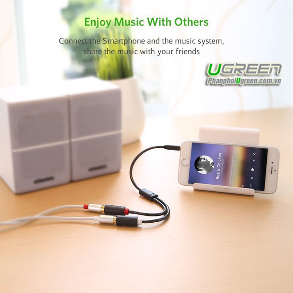 Cáp Chuyển 3.5mm MALE TO 2RCA FEMALE ugreen 10547 Chính Hãng