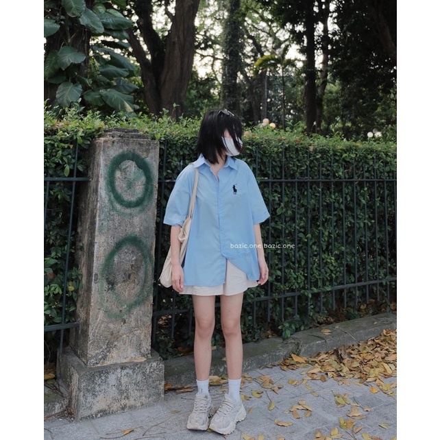 Áo sơ mi kẻ thêu hình logo dài tay/ngắn tay