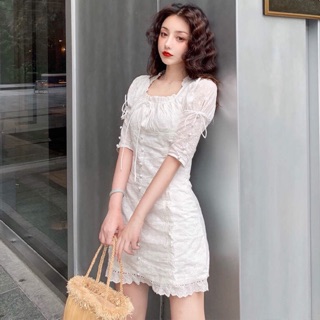 Đầm vải xô hoa ôm body Ulzzang
