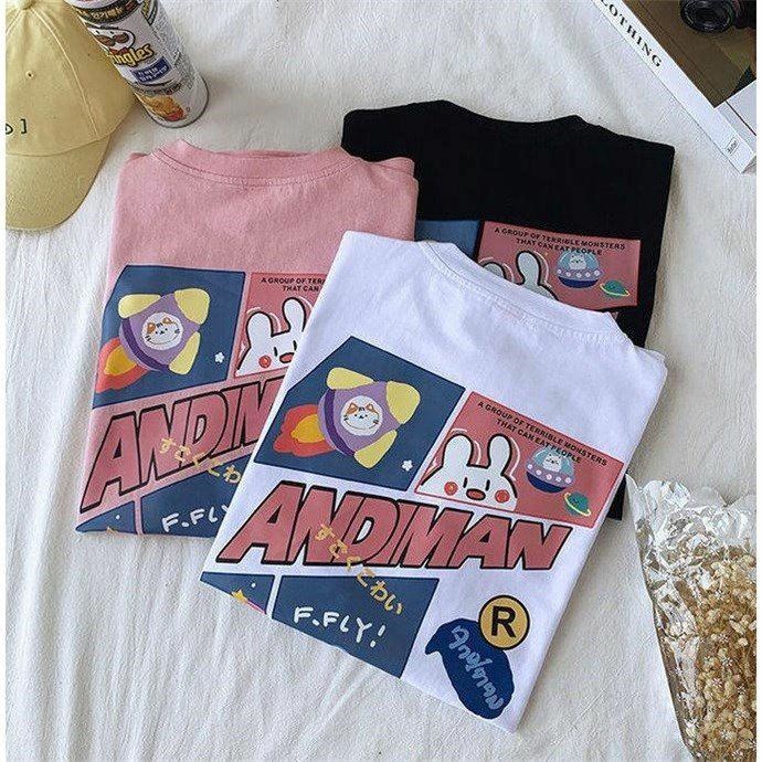Áo thun tay lỡ unisex form rộng chất cotton thấm hút mồ hôi in hình THỎ