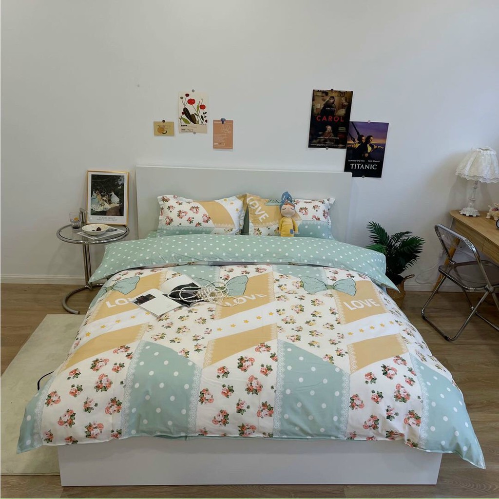 Bộ Chăn Ga Gối Cotton PL Hoa Love Chất Liệu Bền Đẹp Kích Cỡ Đa Dạng By. C.A Decor Store