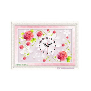 Tranh đính đá Đồng hồ hoa hồng nhung 80x53