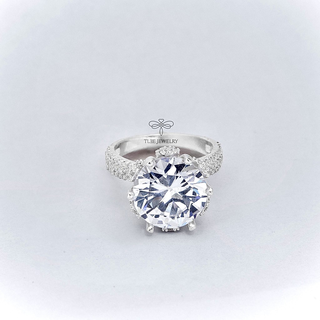 Nhẫn bạc nữ Tlee, Nhẫn hải liên hoa trụ đá cao 12li - TleeJewelry