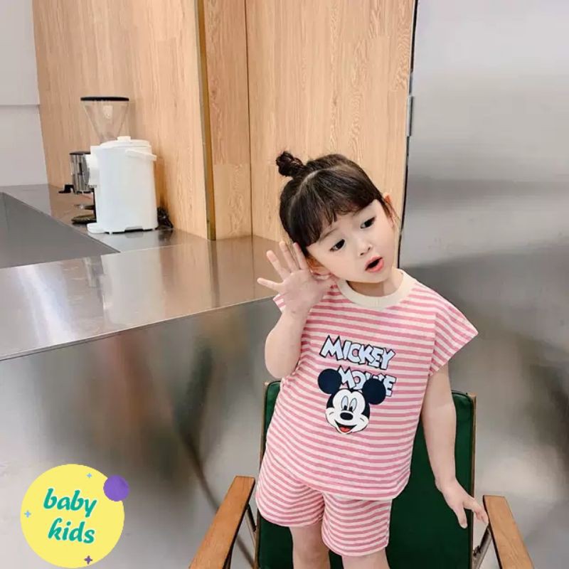 Sét đồ bộ Mickey sọc - Bộ đồ cotton mát mịn mùa hè cho bé trai bé gái