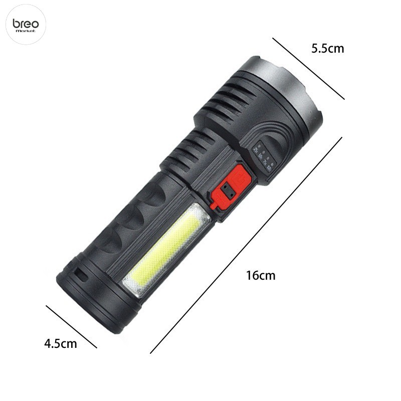 [Tặng Dây Sạc]]Đèn Pin Siêu Sáng Led breo market BL-822 Đèn Cầm Tay Loại Lớn Có Đèn 1 Bên