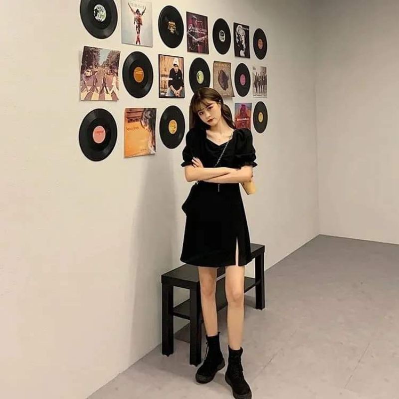 [Có sẵn] Váy xẻ tà tay bồng chun ngực sexy | BigBuy360 - bigbuy360.vn