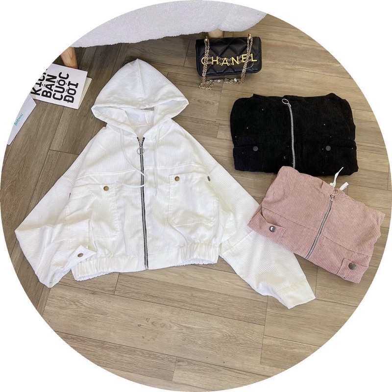 Áo khoác lửng ulzzang kaki nhung có nón quảng châu unisex