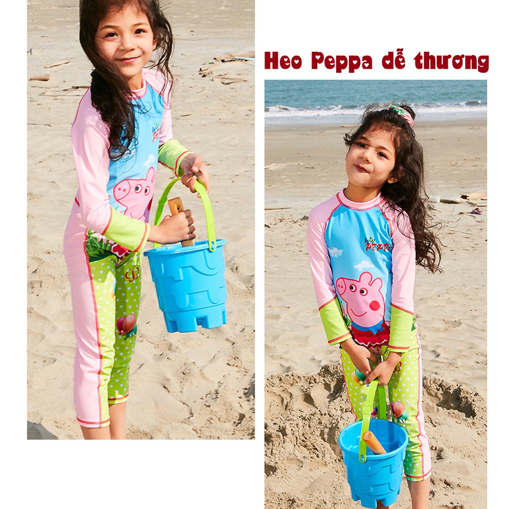 Áo tắm áo bơi bé gái dài tay bộ liền chống nắng ngăn nhiễm lạnh cho trẻ cao từ 110-135cm nặng từ 17-30kg DTBG