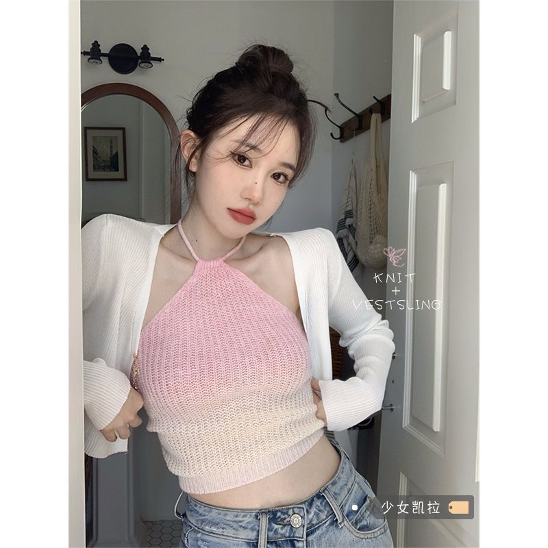 Yếm len loang màu pastel hồng và xanh