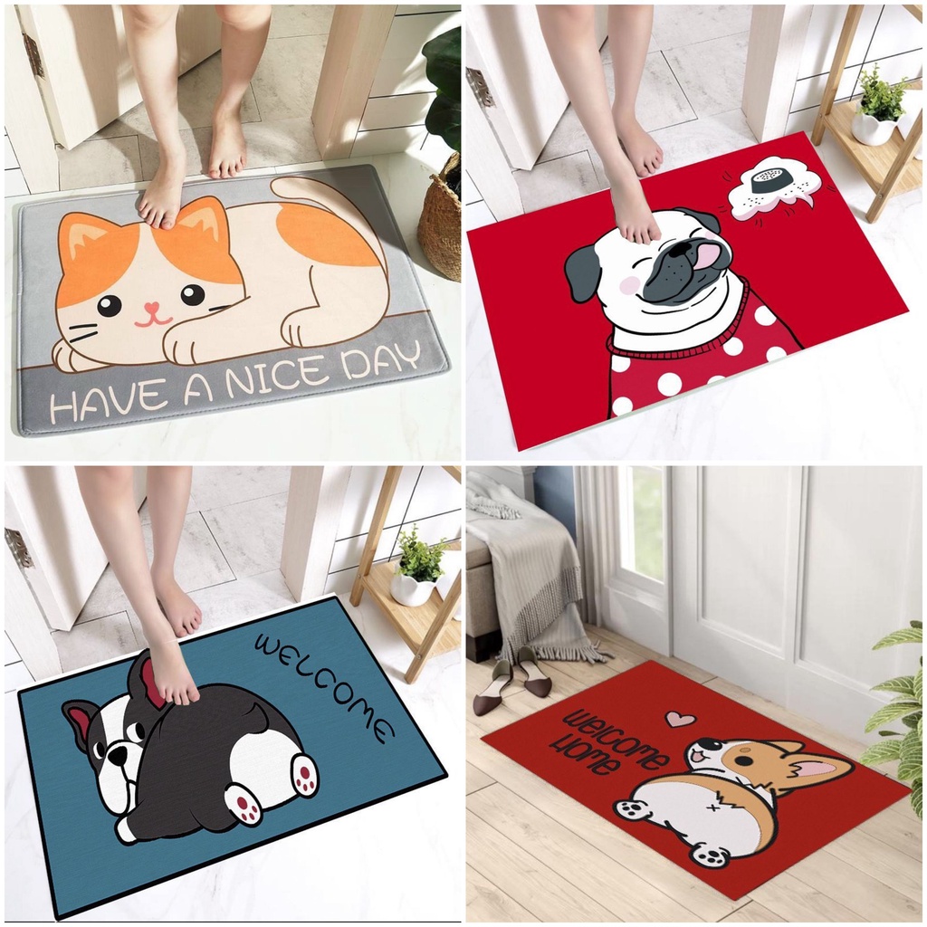 Thảm lau chân chống trơn trượt, thấm hút, họa tiết hình thú 3D (40 x 60)