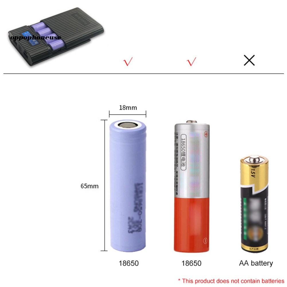 Hộp sạc dự phòng rỗng 4 ngăn đựng pin 18650 có màn hình LCD và đèn LED DIY