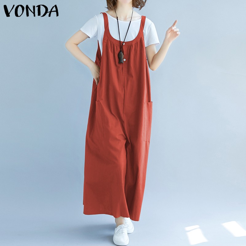 Jumpsuit Hai Dây VONDA Ống Rộng Màu Trơn Cho Nữ