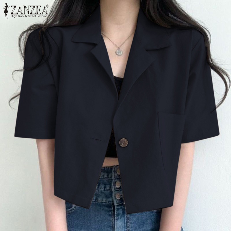 Áo khoác blazer ZANZEA dáng ngắn rộng tay lỡ cổ bẻ thời trang công sở nữ